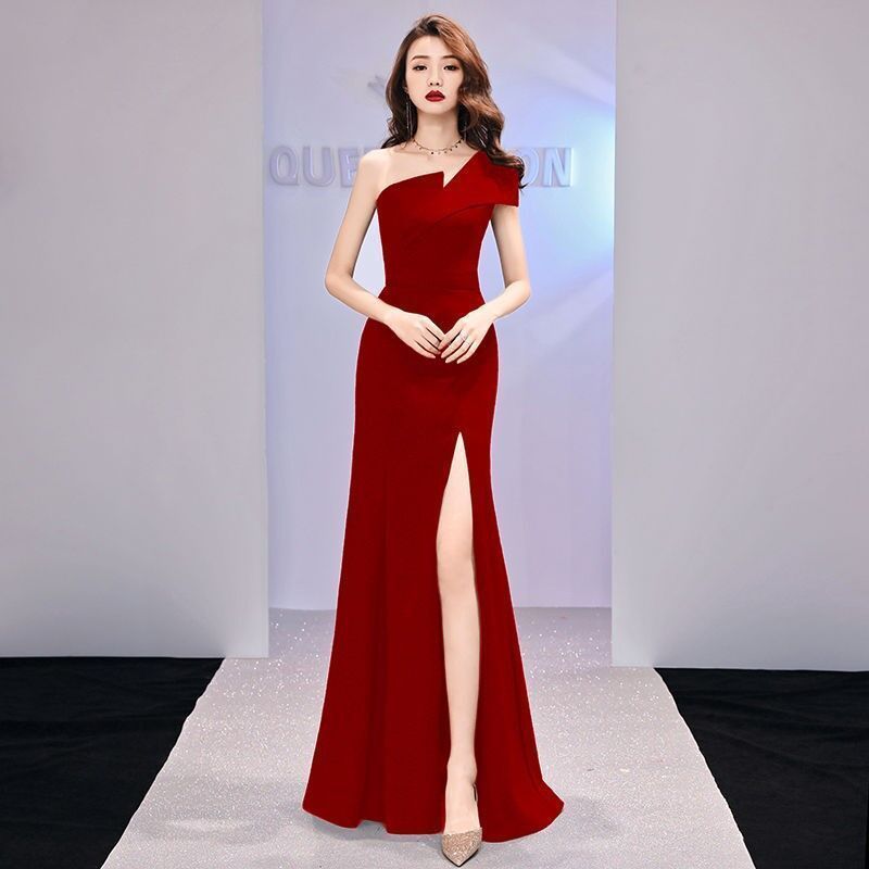 結婚式ドレス ワンショルダー セクシー デコルテ 発表会 演奏会 レディース 結婚式 お呼ばれ ステージ衣装 マキシ丈 エレガント ウエディングドレス カラードレス イブニング#vpueg