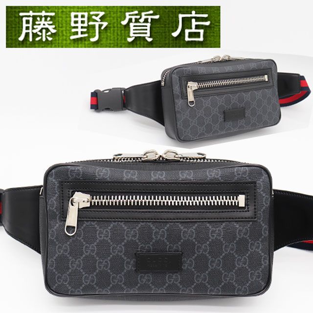 （美品）グッチ GUCCI ボディバッグ PVC レザー ブラック 黒 シルバー金具 474293 ブランドバッグ ベルトバッグ ウエストポーチ ウエストバッグ メンズ レディース グッチ バッグ グッチメンズバッグ gucci ggスプリーム 9143