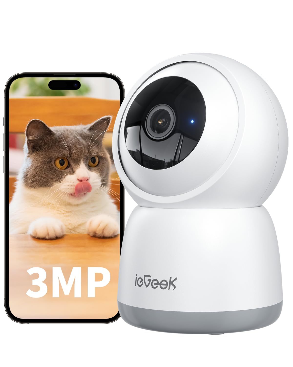 見守りカメラ【可上下左右自動追尾・2.4G/5GHz WiFi両対応】ieGeek ペットカメラ 24h常時録画 レンズのオフ可能 300万画素 赤外線暗視 双方向会話 PTZ首振り プリセット機能 防犯カメラ 室内 360°自動定期見回り 7d5027d1