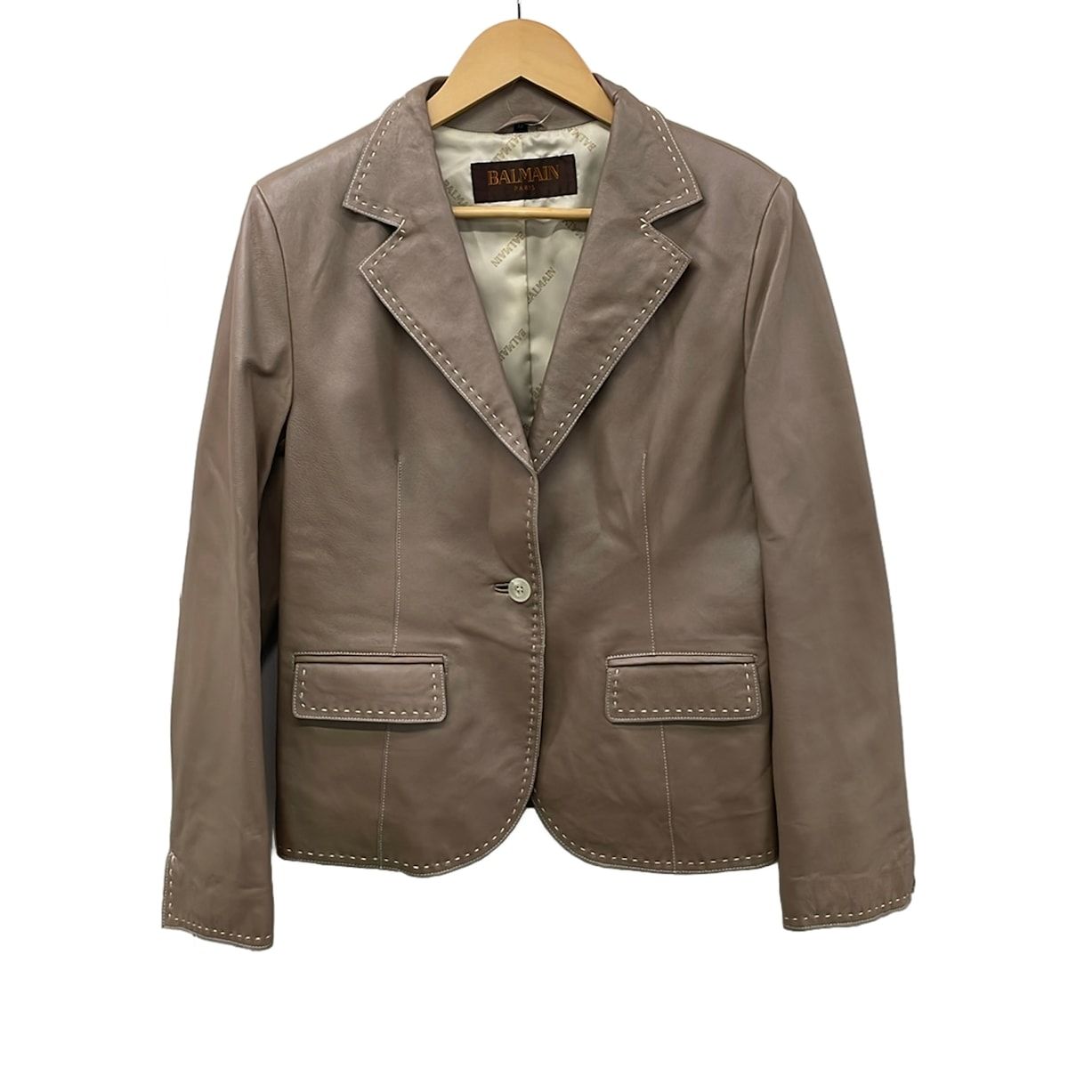 BALMAIN(バルマン) ジャケット サイズ13 L レディース美品 - ライトブラウン 長袖/レザー/ステッチ/秋