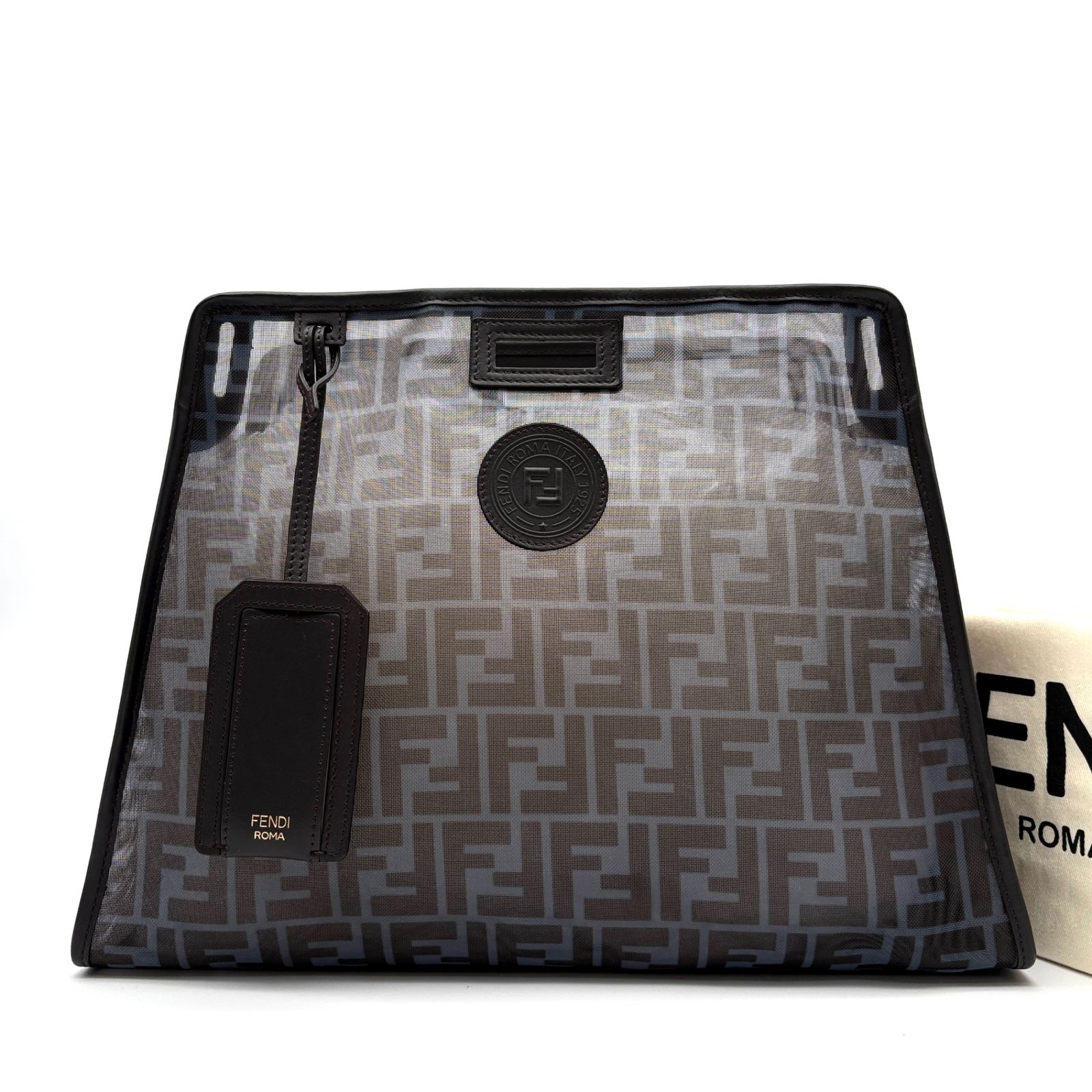 未使用に近い FENDI フェンディ ピーカブー ディフェンダー ズッカ バッグカバー ハンドバッグ トートバッグ クリア ブラウン ビニール レザー FFロゴ 雨除け 梅雨 レイングッズ 夏 レジャー プール ボーナス ご褒美