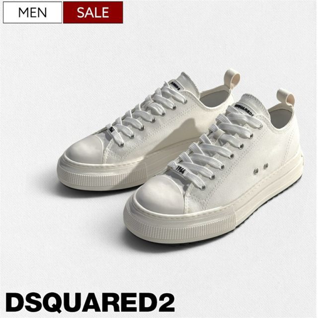 【定価86,900円(税込)】DSQUARED2 ディースクエアード ボリューミーなシルエットと圧倒的な履き心地と脚長効果抜群な キャンバススニーカー ロゴ BERLIN ローカット シューズ 靴 レースアップ S82SN0346 ホワイト イタリア製 メン
