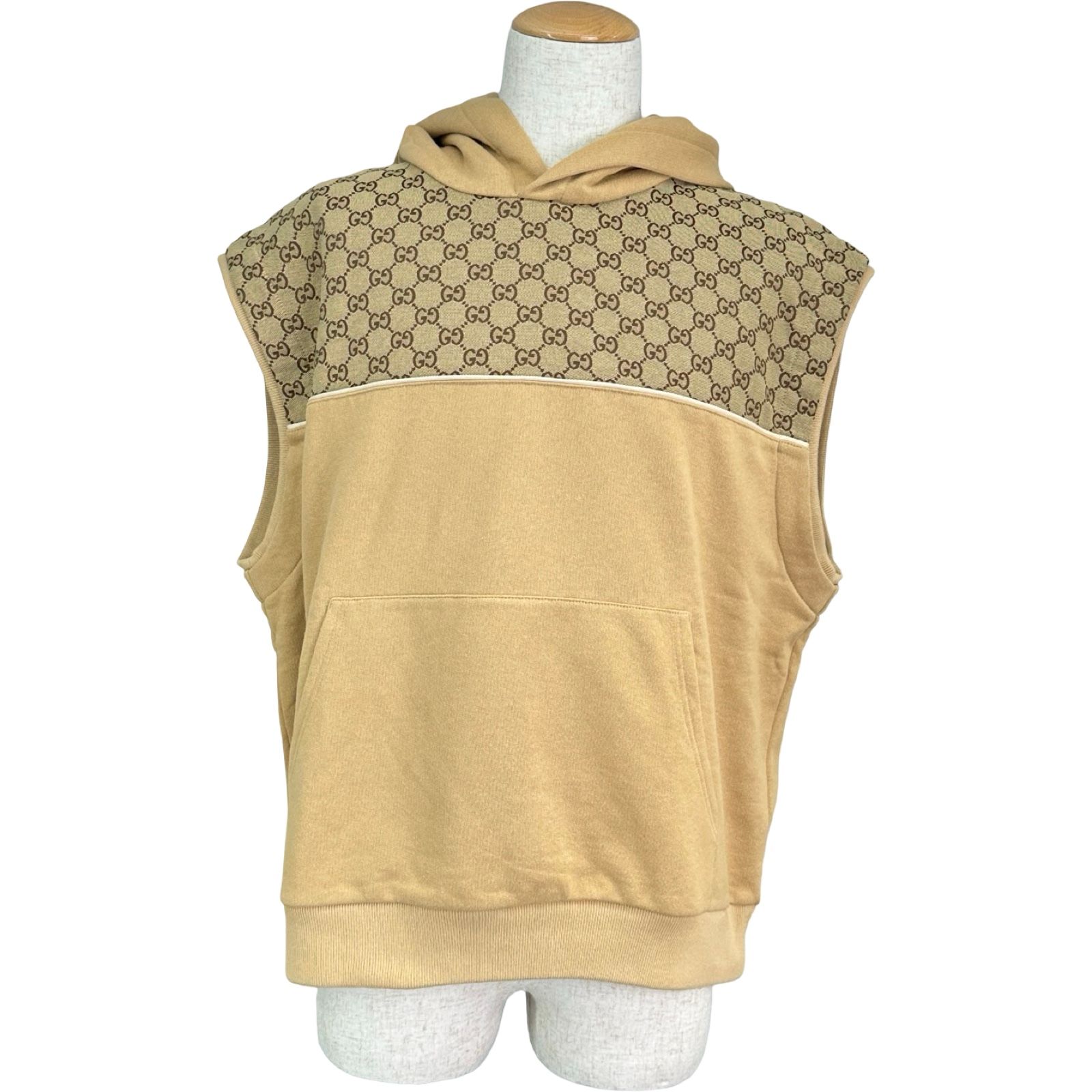 グッチ GUCCI GGキャンバス切替ノースリーブスウェットパーカー 768487 ベージュ コットン レディース スウェット