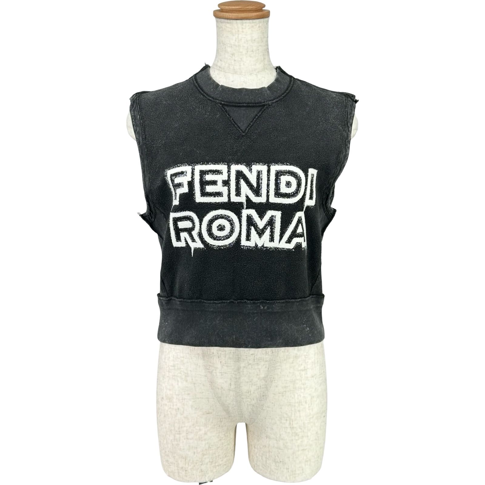 フェンディ FENDI ロゴ刺繍ノースリーブスウェットトップス FS7920 ブラック コットン レディース その他トップス