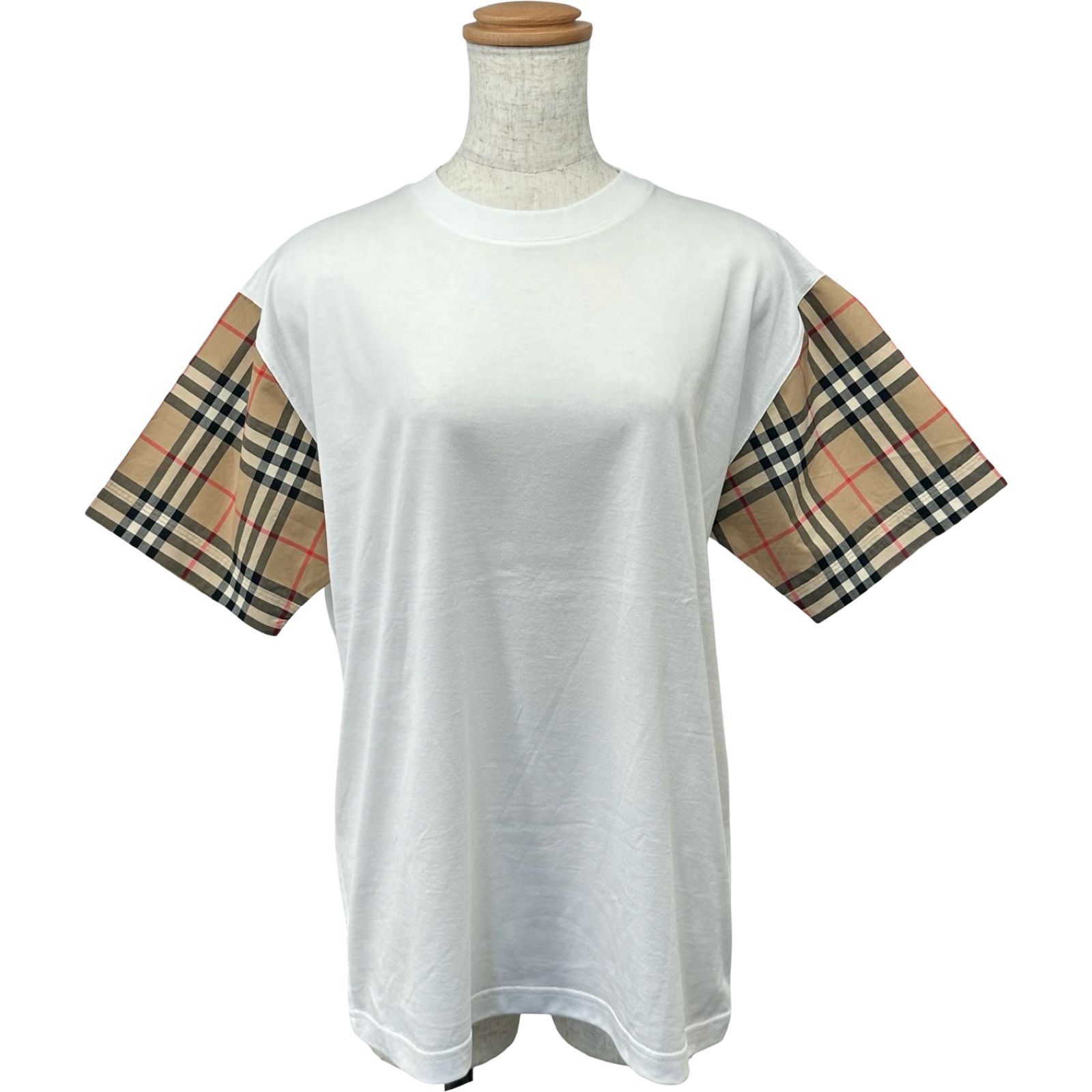 バーバリー BURBERRY チェック切替シャツ 8042716 ホワイト コットン レディース 半袖Ｔシャツ