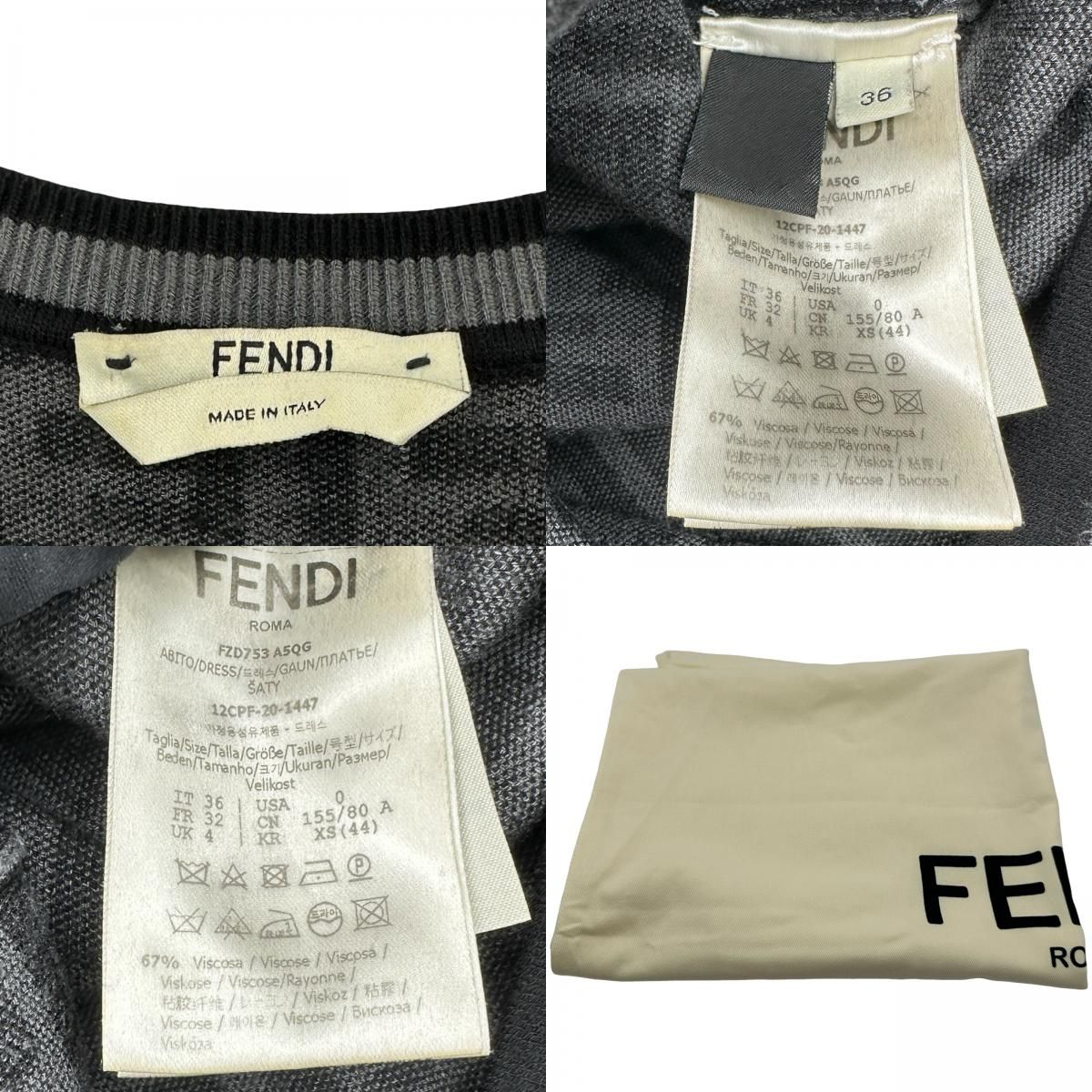 フェンディ FENDI FF総柄ニットワンピース FZD753 グレー レーヨン