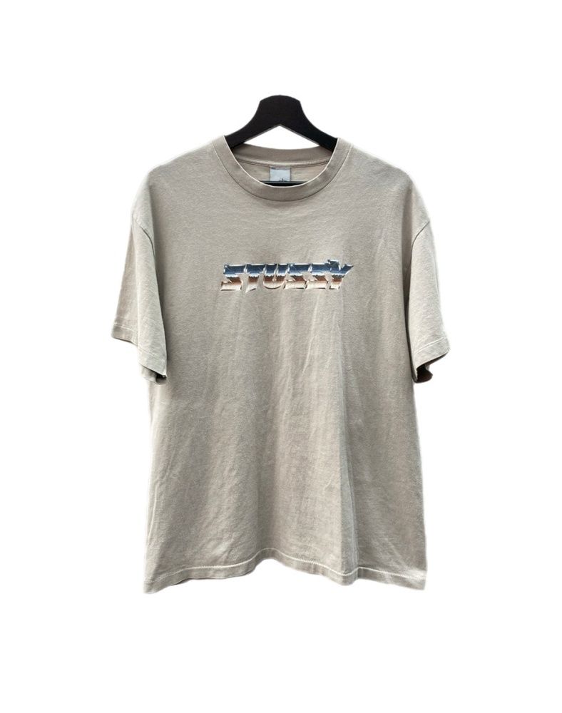 ステューシー STUSSY 90s Metallic Logo Tee メタリック ロゴ Tシャツ 銀タグ old stussy 半袖 薄茶 Tシャツ ロゴ ベージュ Lサイズ 104MT-3151