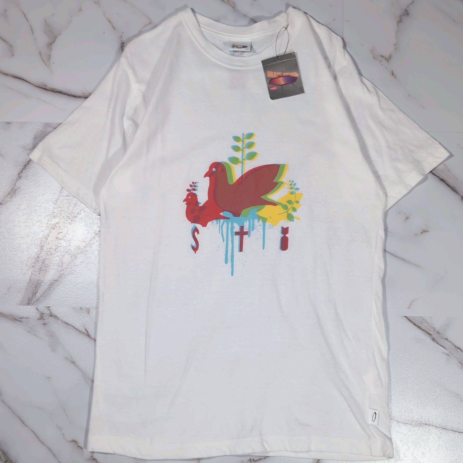 02SS タグ付 haze期 UNDER COVER ハト 鳩 S/S TEE ホワイト M 両面プリント