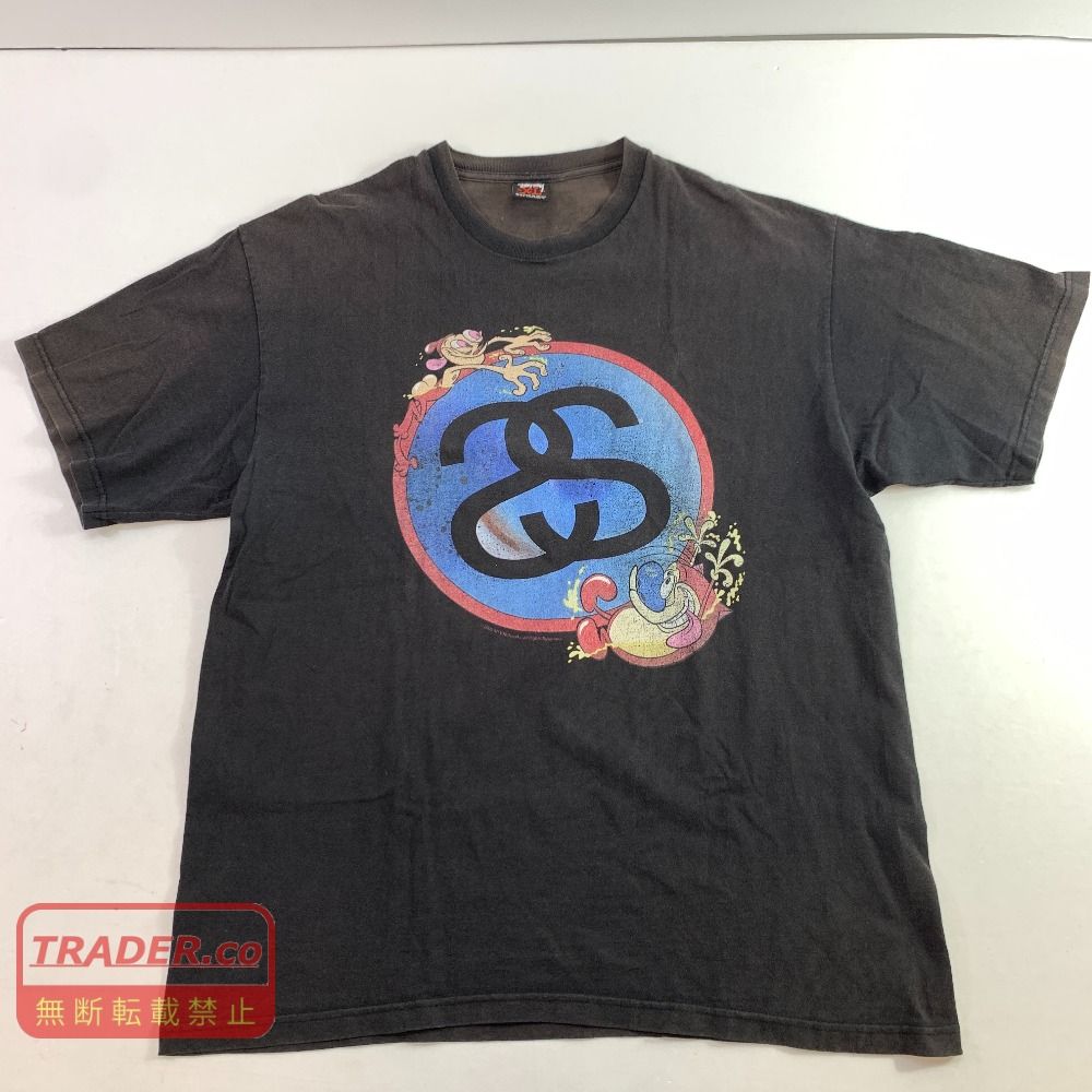 04w6845▽※【中古】ステューシー STUSSY SSリンクロゴTシャツ 半袖Tシャツ ブラック XLサイズ【八王子店】