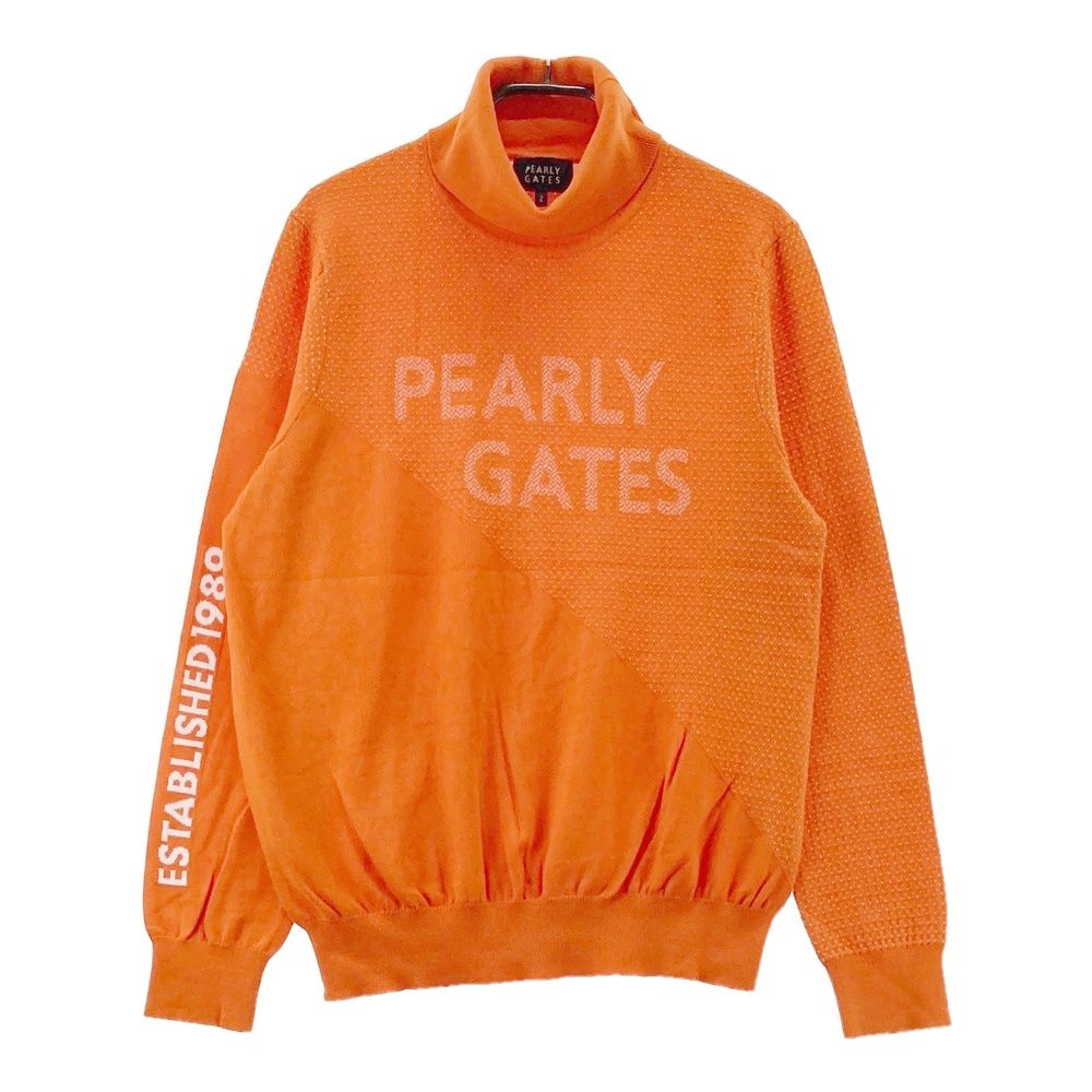 サイズ：2 PEARLY GATES パーリーゲイツ 2024年モデル タートルネックニットセーター  オレンジ系 [240101696469] ゴルフウェア レディース ストスト ゴルフ サイズ：2 PEARLY GATES パーリーゲイツ 2024年モデル