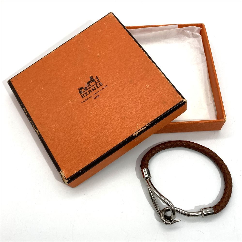 エルメス HERMES ジャンボ ブレスレット レザー ブラウン シルバー金具 