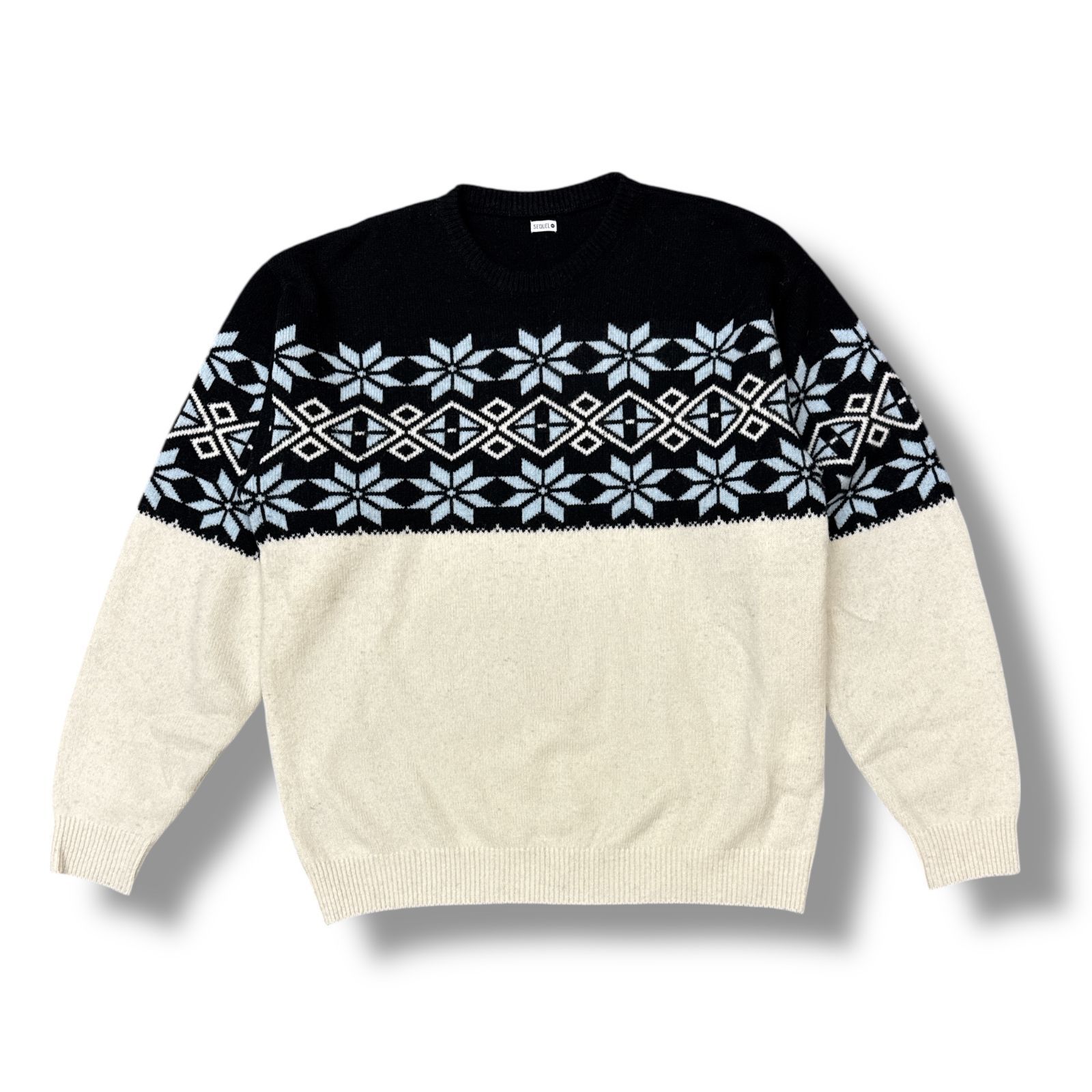 参考上代55000円 SEQUEL 23AW NORDIC CREW NECK KNIT ノルディッククルーネックニット セーター シークエル SQ-23AW-KN-03 ブラック×ホワイト M （90175A） 参考上代55000円 SEQUEL 23AW NORDIC CREW NECK KNIT ノルディック