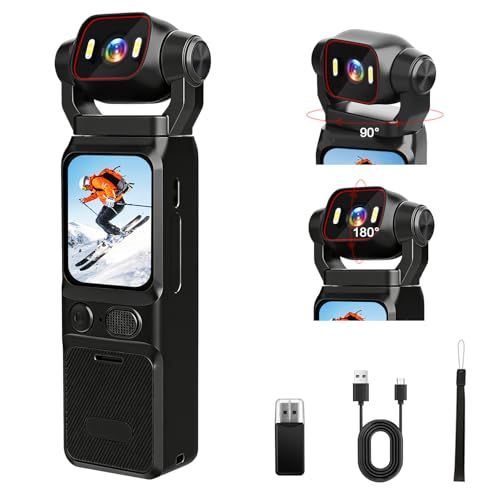 アクションカメラ 4kウェアラブルカメラ Vlogビデオカメラ ボディカメラ6軸 手ブレ補正 1.69インチタッチモニター 回転レンズ 160度広角小型 WiFi スマホ連携 バッテリー寿命5時間 縮時撮影 早い動きの撮影 循環録画 夜間録画 24f9b4a6
