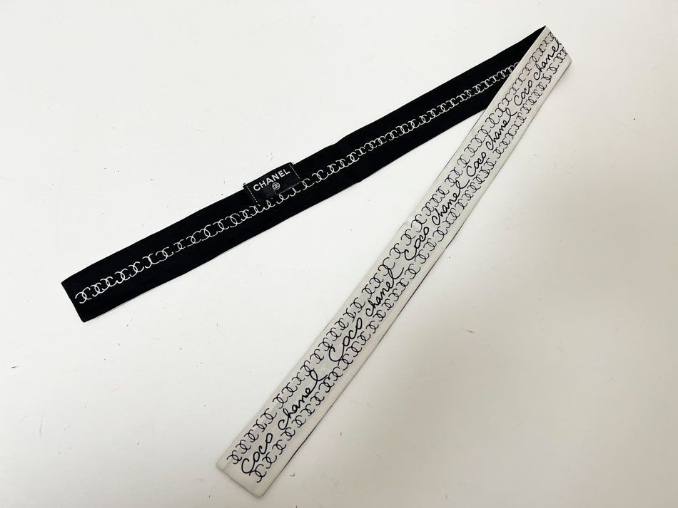 CHANEL シャネル ヘアバンド ツイリー スカーフ シルク ブラック ホワイト 23CR AA8033 超美品