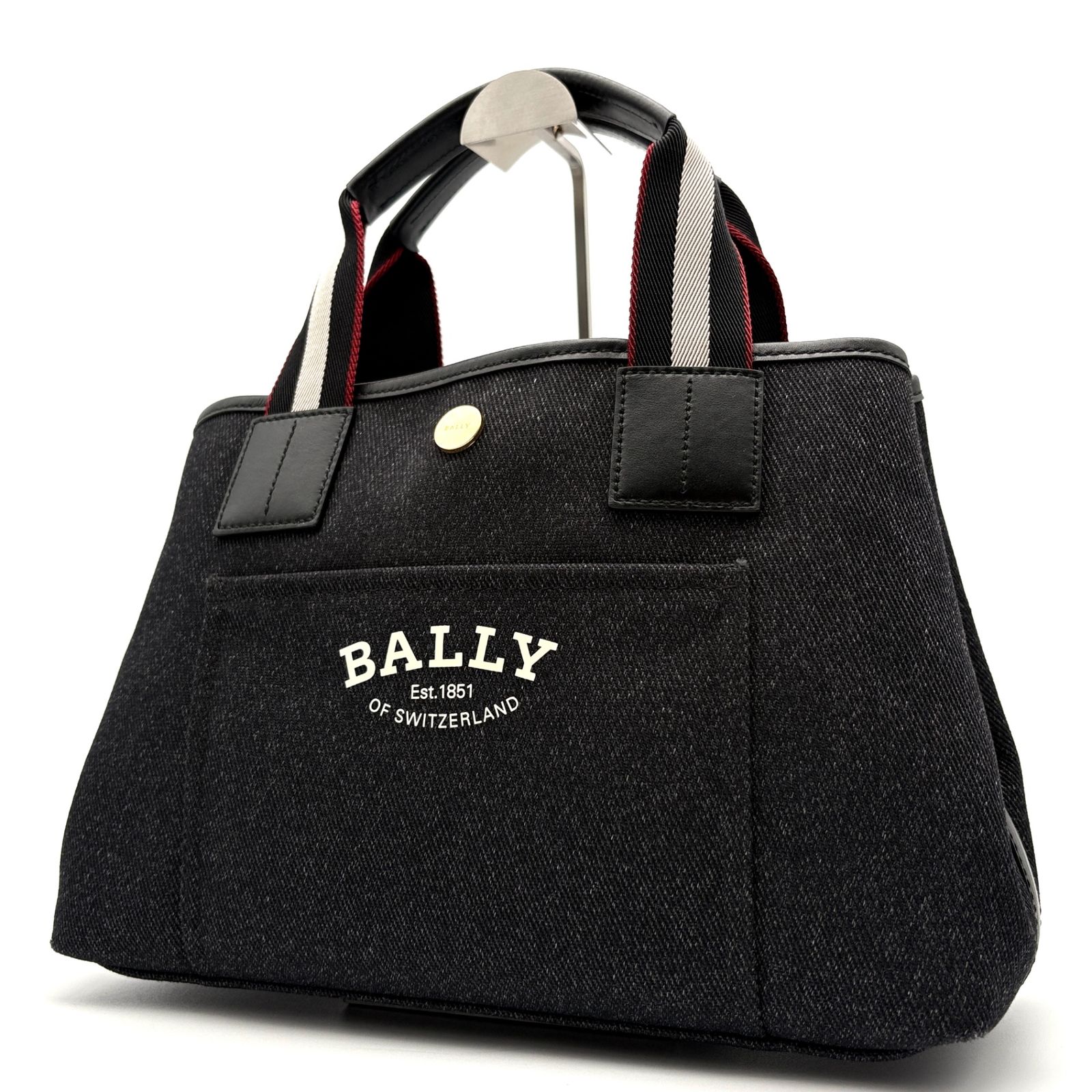 美品 BALLY バリー ドライヴァリア トートバッグ ハンドバッグ ブラック 黒 キャンバス レザー ロゴ ストライプ 肩掛け 通勤 通学 夏のレジャー 夏休みのお出かけ ボーナスでのご褒美に