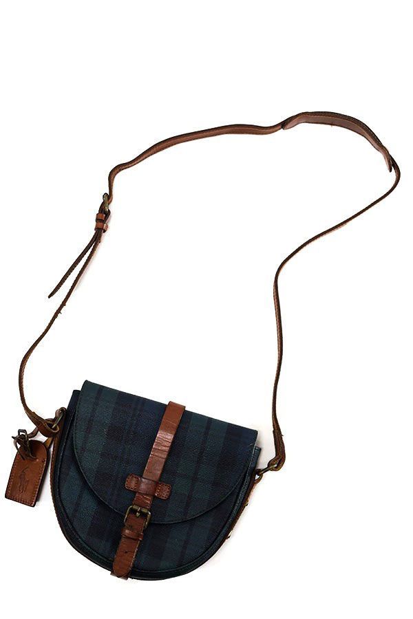 Used 90s POLO by Ralph Lauren Black Watch Leather Sholder Bag 古着
