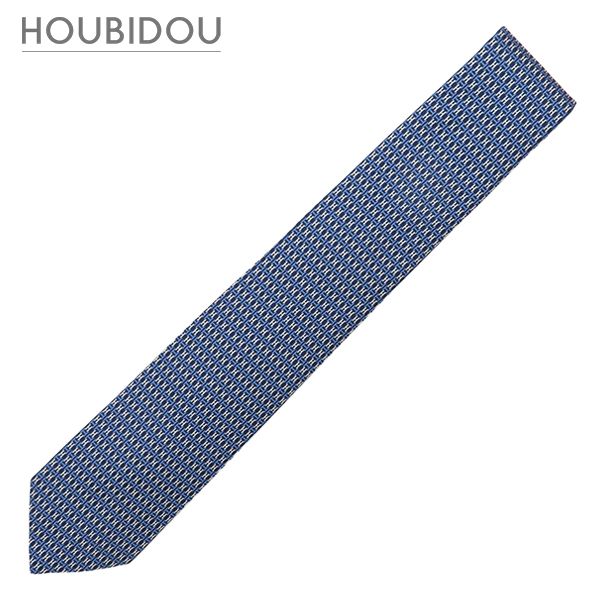 エルメス Herms ネクタイ クラバット 7cm アンジップ シルク マリン×アズール×ブラン 紺 青 白 総柄 H柄 UN ZIP 新品 未使用 H339239T 02 【箱】【中古】