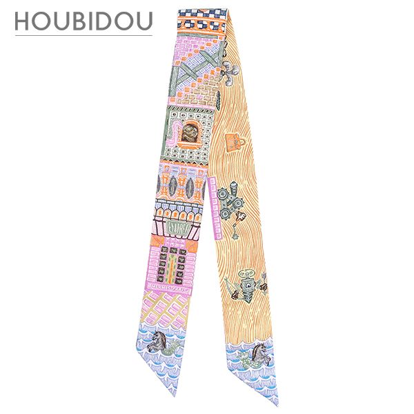 エルメス Herms スカーフ ツイリー シルク ヴェール×オレンジ×マルチカラー 【スーパー シルク クエスト】 【箱】【中古】