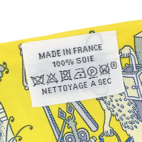 エルメス Herms スカーフ ツイリー シルク イエロー×グレー 【LA FOLLE