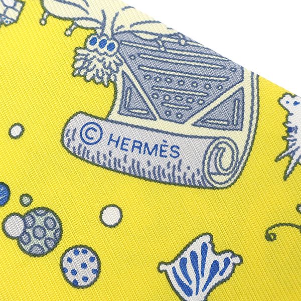 エルメス Herms スカーフ ツイリー シルク イエロー×グレー 【LA FOLLE