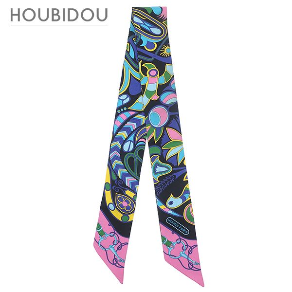 エルメス Herms スカーフ ツイリー シルク ブラック×ピンク×マルチカラー 【FOLKLORE/民族学】 【中古】