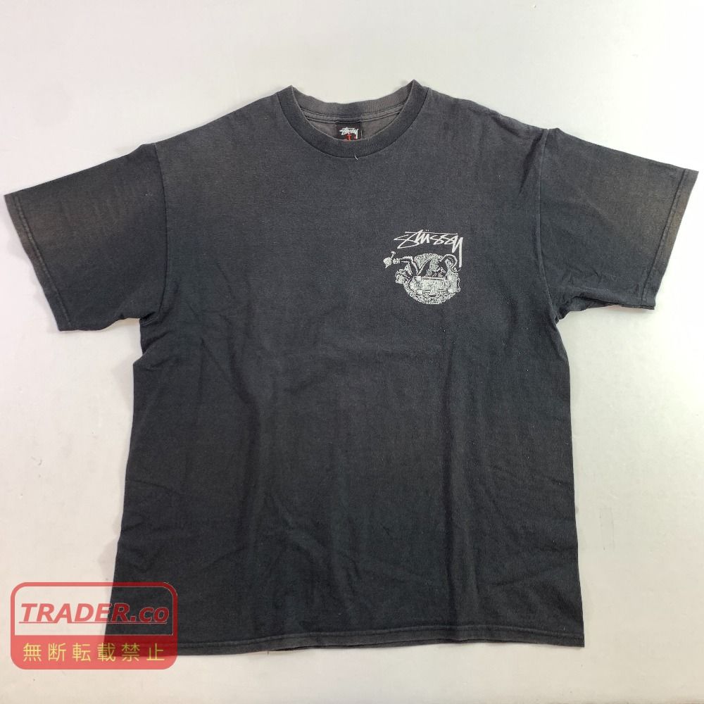 04w6846▽※【中古】ステューシー STUSSY モンキーｘスケートボード バックプリント 半袖Tシャツ ブラック Lサイズ【八王子店】