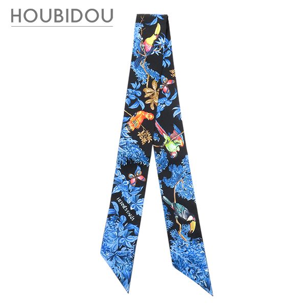 エルメス Herms スカーフ ツイリー シルク ブラック×ブルー×マルチカラー 新品 未使用 【Equateur/赤道直下】 H061798S 【箱】【中古】