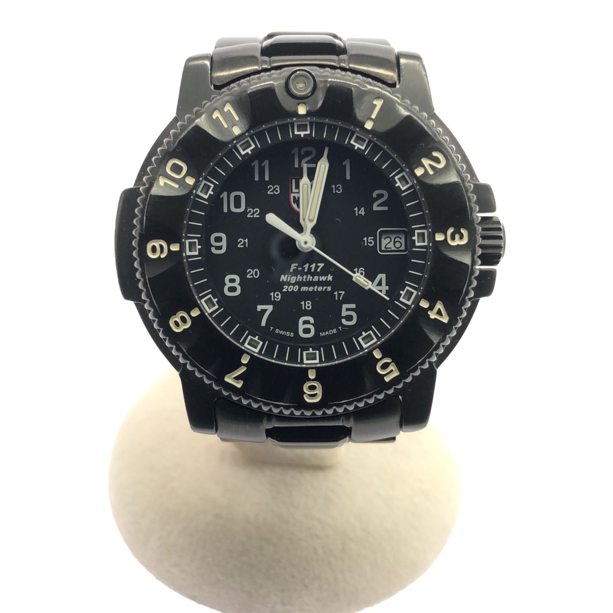 腕時計 稼働 LUMINOX ルミノックス F-117 NIGHTHAWK 3400 クォーツ ラックメタル ブラック色文字盤 ギャラ/コマ M4317