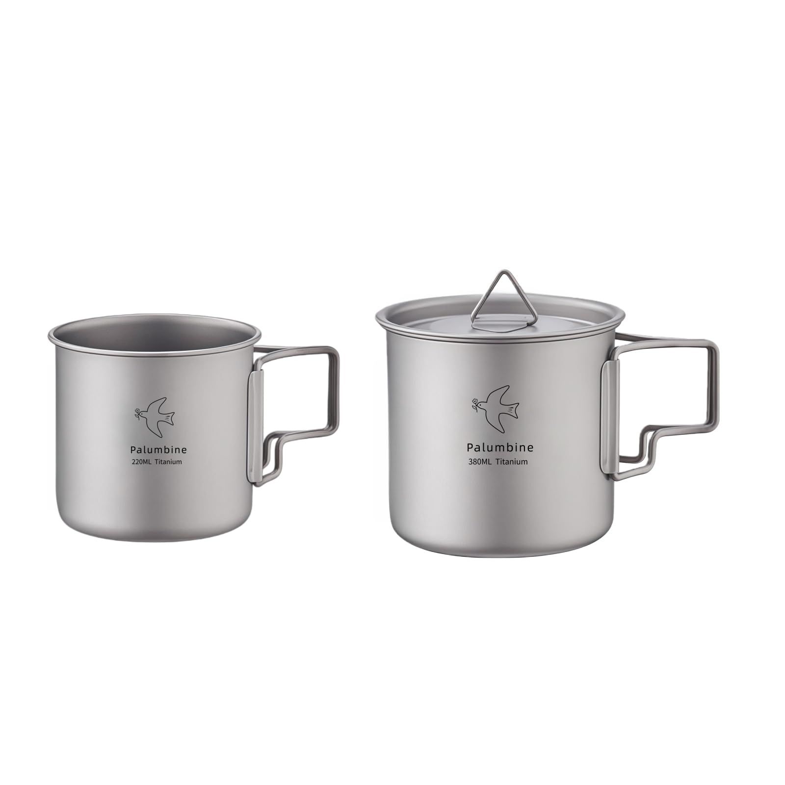 チタンマグカップ 蓋付き 直火 軽量 アウトドアコップ キャンプマグ ソロキャンプ 登山 食器 調理器具 折りたたみハンドル スタッキング可能 コンパクト収納 (220ml+380ml)(沖縄・離島の方発送不可）) 96685b2d
