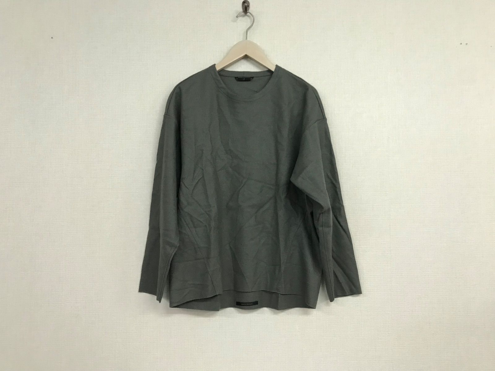 本物アトウatoウールデザイン長袖ロンTシャツメンズサーフアメカジミリタリーワークスケーターストリートビジネススーツモードゴルフグレー44S日本製