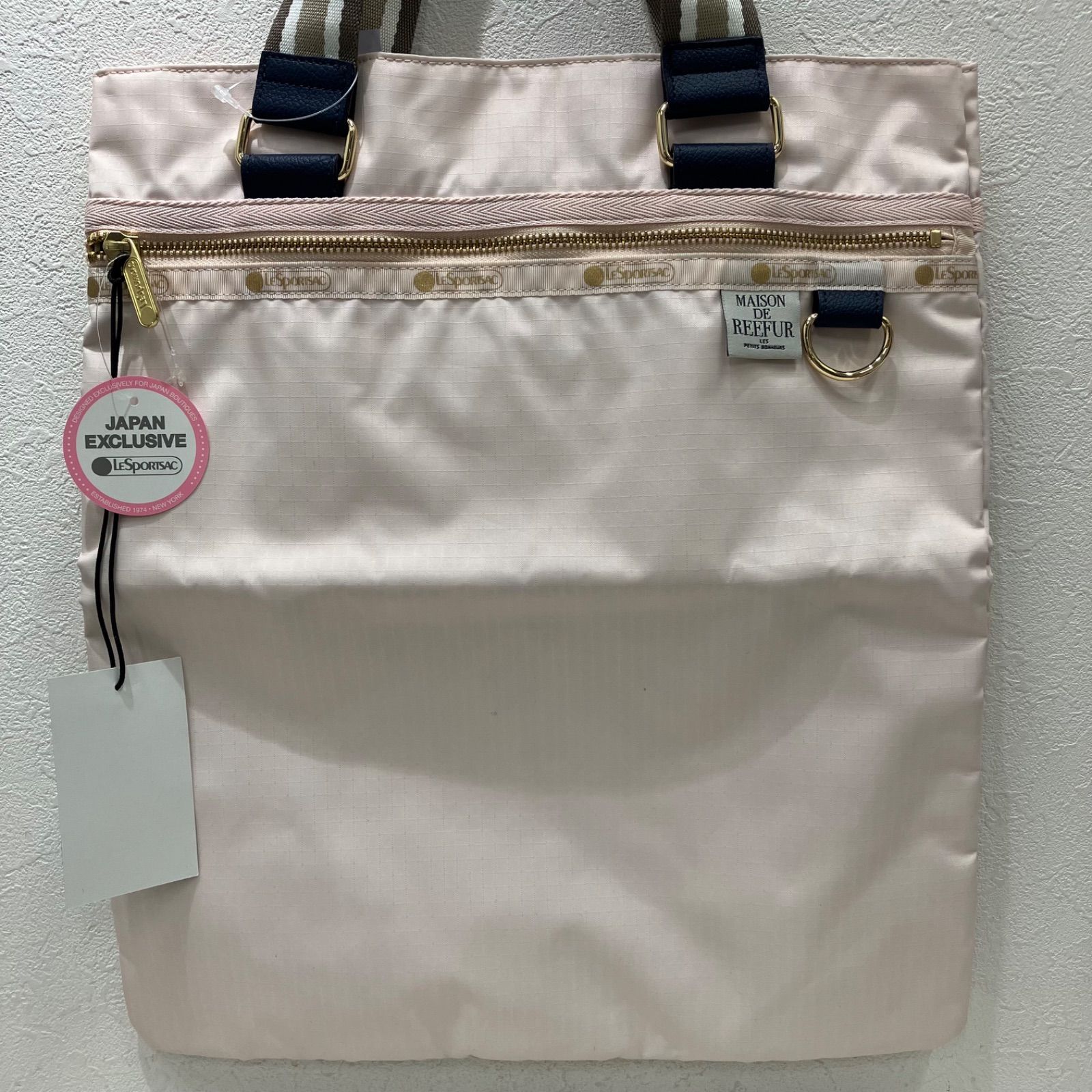 2746　美品　LeSportsac　レスポートサック　MAISON DE REEFUR　メゾンドリーファー　コラボ　タグ付き　トートバッグ　ワタガシカラー　ワタガシ　ピンク　ライトピンク　ペールピンク　ベビーピンク　レディース　無地　シンプル　きれいめ