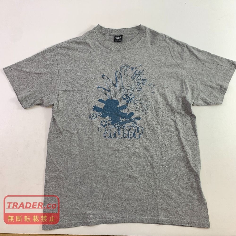 04w6847▽※【中古】ステューシー STUSSY キャラクタープリント 半袖Tシャツ グレー Lサイズ【八王子店】