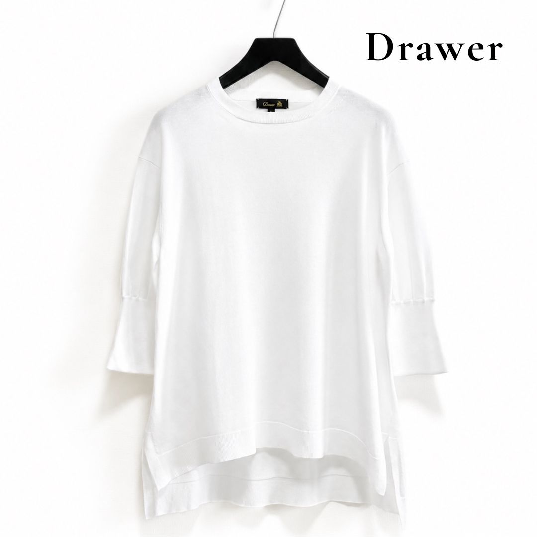Drawer 16G クルーネック ショートスリーブニット シアー コットン