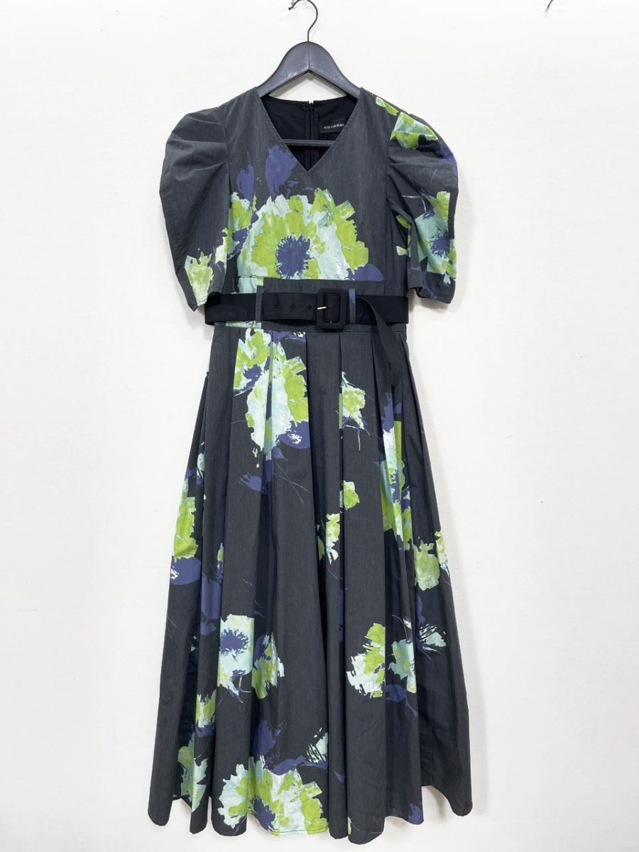 新品 AND COUTURE アンドクチュール アートフラワー ワンピース sizeF/グレー ■■◎レディース
