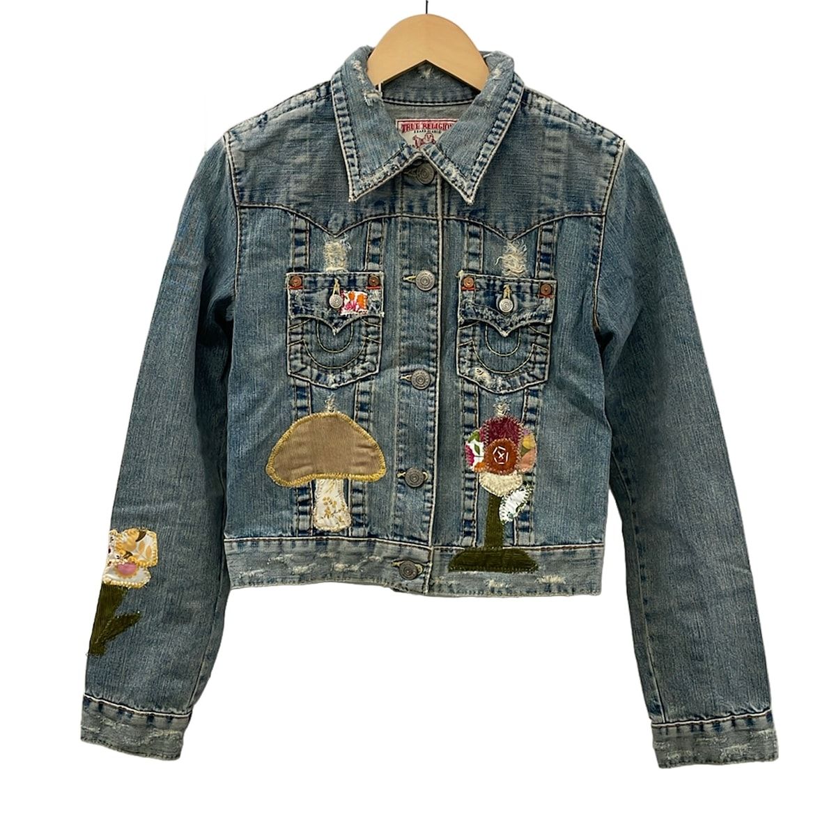 TRUE RELIGION(トゥルーレリジョン) Gジャン サイズM レディース美品 - ライトブルー 長袖/ダメージ加工/パッチワーク/春/秋 5,760円