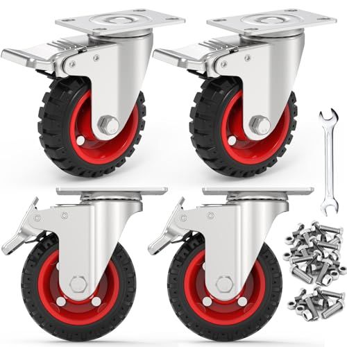 COOWOO 5インチ キャスター 4個セット 車輪 ブレーキ付き 高耐久性 耐荷重500kg 360度回転 静音 ミュートシリーズDIY家具交換キット ホイール径125mm (5インチ（4個セット）)as 543de990