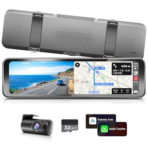 PORMIDOAUTOドライブレコーダー ミラー型【2026最新多機能ドラレコ：CarPlayとAndroidAuto対応】一台3役！ナビ・音楽・後方記録【リア専用｜後方フォロー特化 1080P録画】11インチ デジタルインナーミラー タッチ 453dc25b