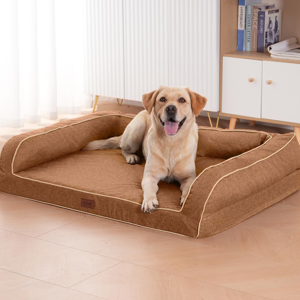 EMME 犬 ベッド 清掃しやすい 防水 犬用ベッド 洗える ペットソファー ベッド 高反発 蒸れにくい 枕付き 高齢犬 子犬 猫 多頭飼い 取り外せるカバー 滑り止め付き オールシーズン 小型犬 中型犬 ペット用ベッド 68x50x16cm e1e64faf