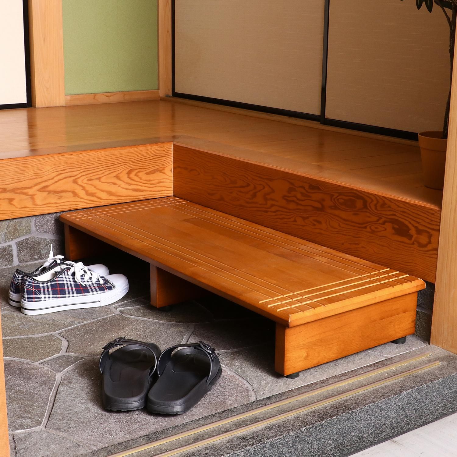 [幅90cm] 玄関台 靴収納 ラバーウッド 木製 シューズラック 玄関ステップ 収納付き 北欧風 4003