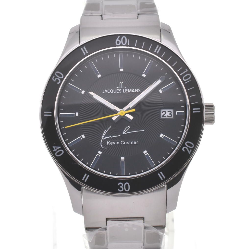 ☆未使用品【JACQUES LEMANS】ジャックルマン ケビンコスナー・コレクション 11-1622-7 デイト クォーツ メンズ F#W0016