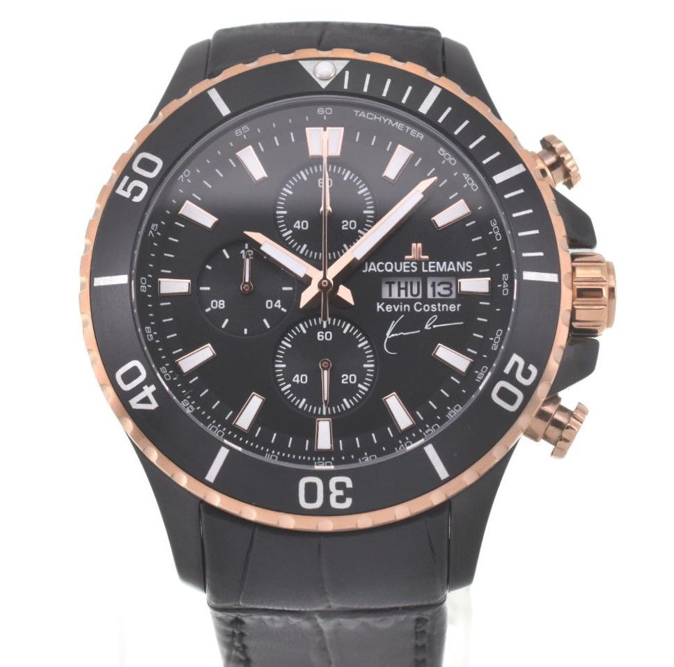 ☆未使用品【JACQUES LEMANS】ジャックルマン ケビンコスナー・コレクション 11-1787-1 クロノグラフ クォーツ メンズ F#W0018
