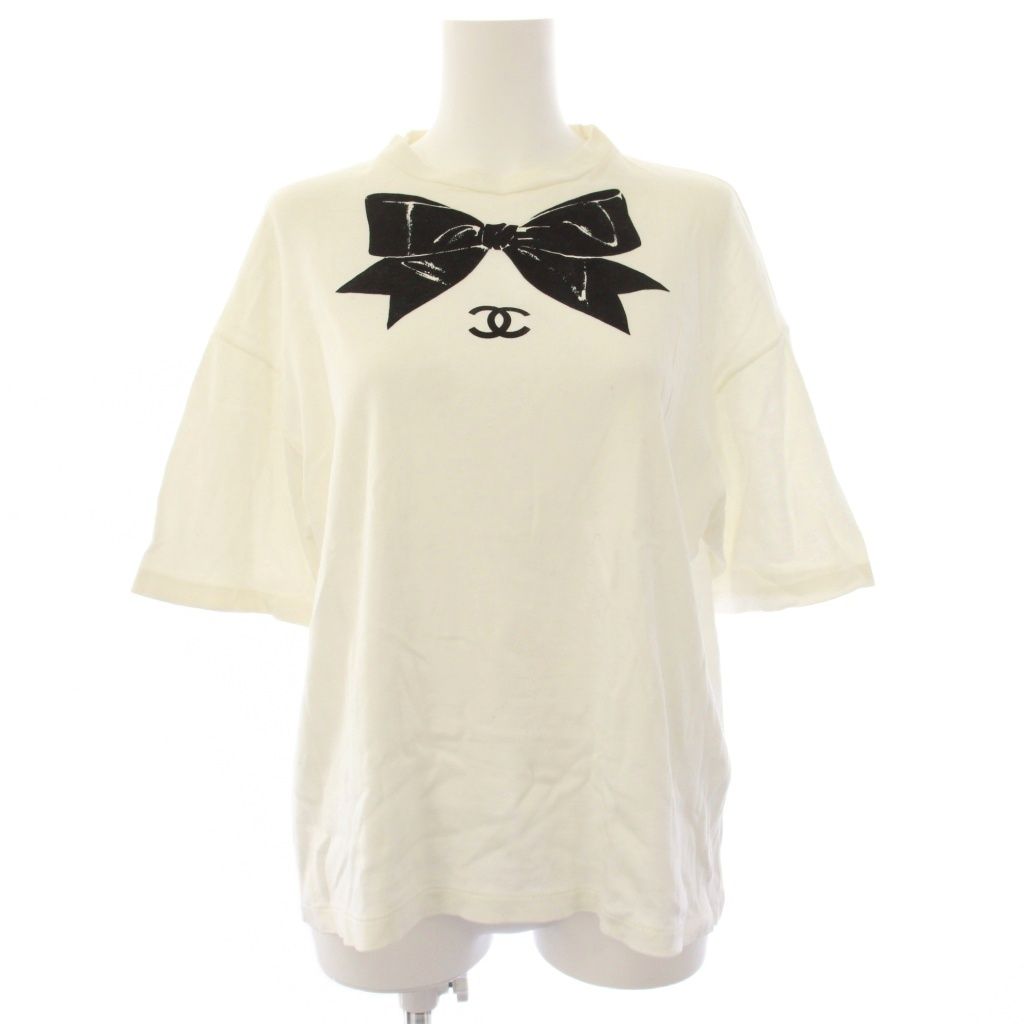 シャネル CHANEL リボン ココマーク Tシャツ カットソー 半袖 L 白 /KH ■GY62