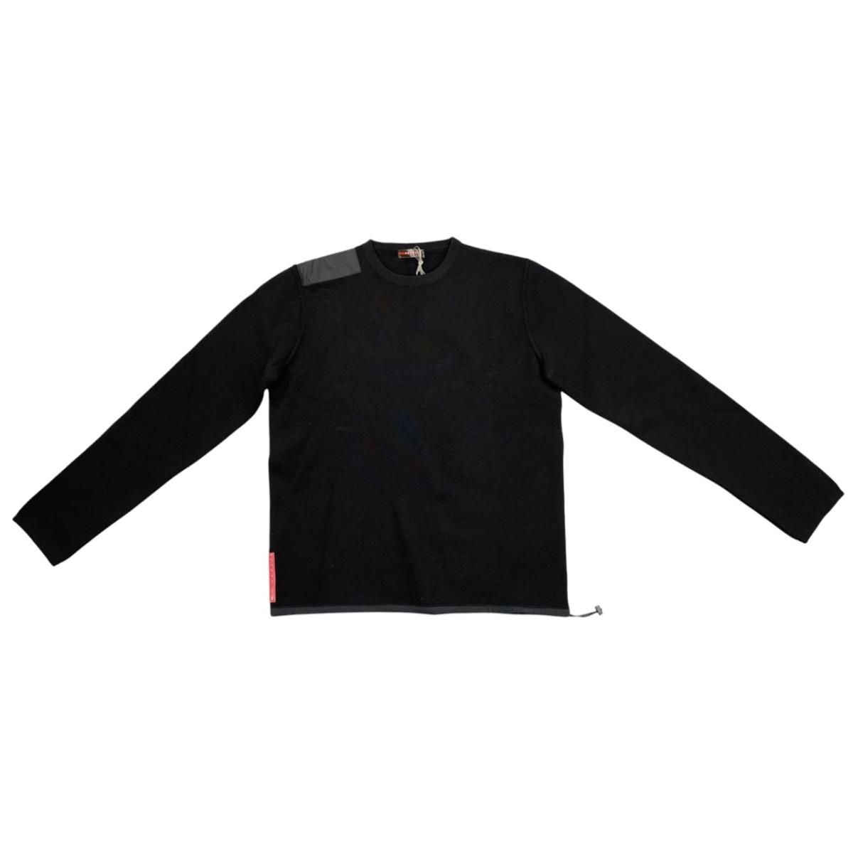 ☆プラダ スウェットシャツ ロゴタグ SMM32 50サイズ ウール ナイロン ブラック PRADA