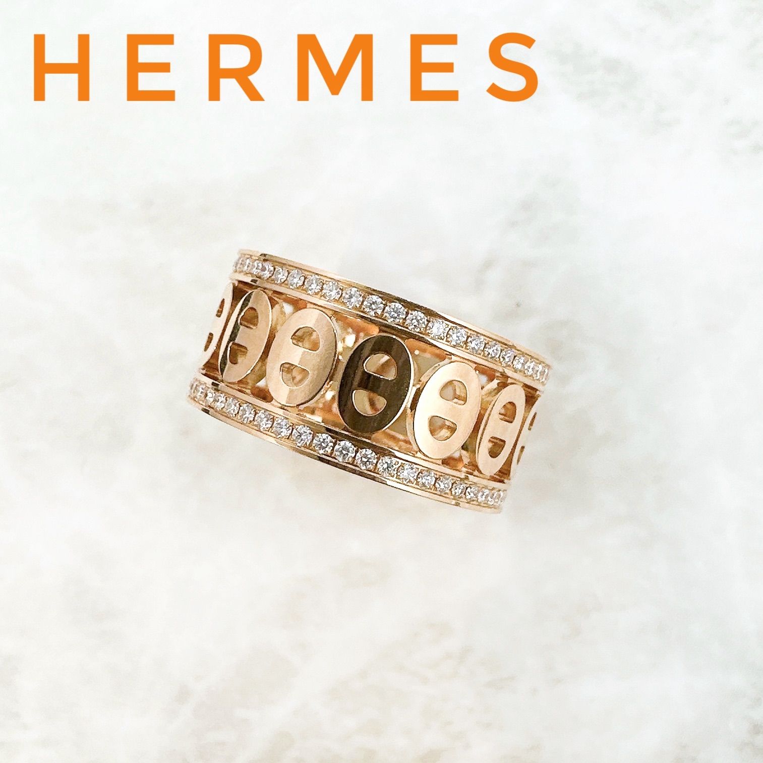 美品/人気?HERMÈS シェーヌダンクル ディヴィーヌ ダイヤモンド ピンクゴールド リング ＃53 約13号 U