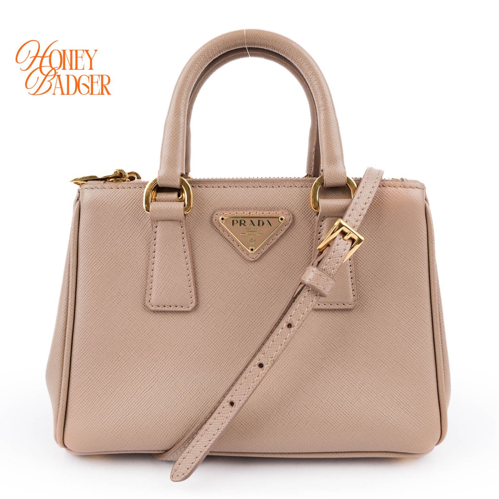 【極美品】プラダ サフィアーノ ミニ 2WAY ハンドバッグ ベージュ
