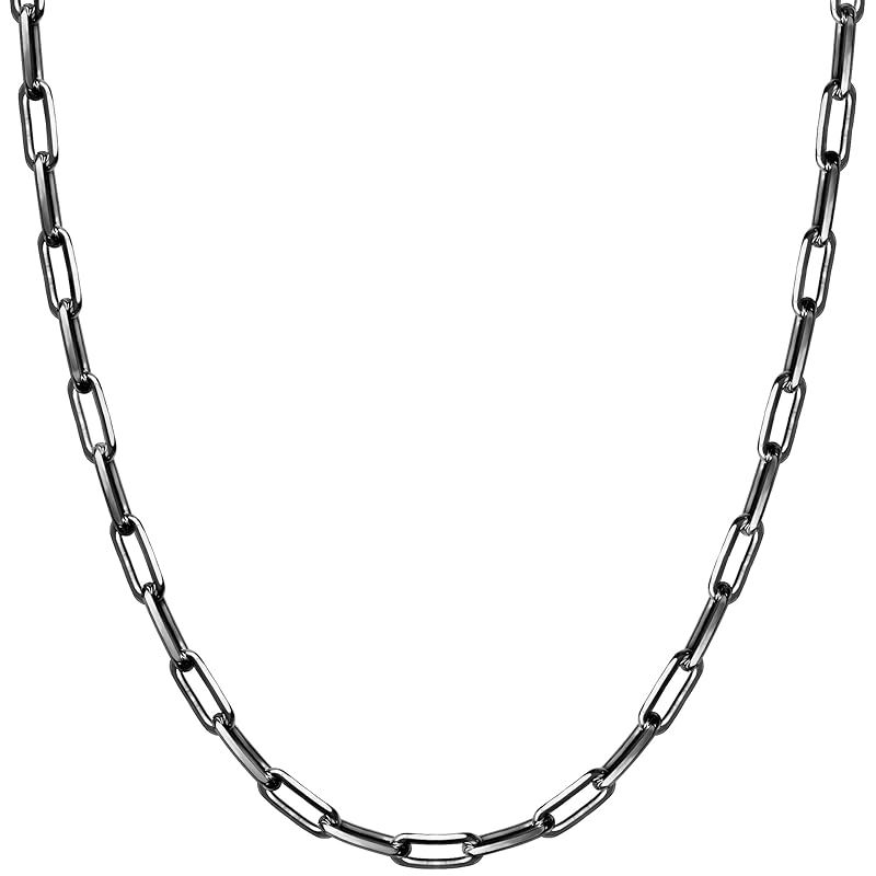 [新宿銀の蔵] シルバー925 いぶし長あずきチェーン 4面カット 幅約3.0mm 薄め 長さ40～60cm (45cm) チェーン ネックレス メンズ チェーンのみ