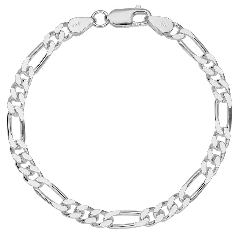 [新宿銀の蔵] 4面カット フィガロチェーン ブレスレット 幅5.0mm 長さ20cm シルバー 925 チェーン メンズ シンプル 太い 太め 存在感