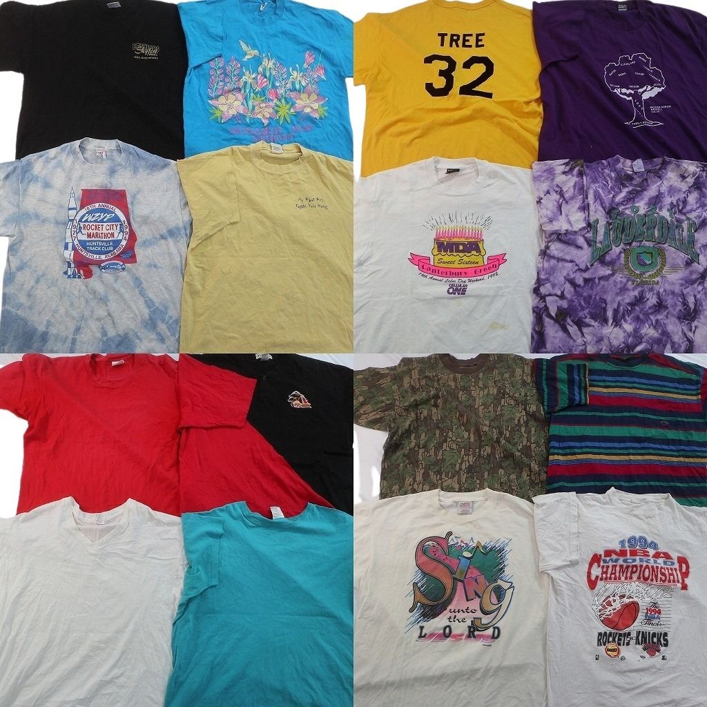古着卸 まとめ売り ヴィンテージ シングルステッチ Tシャツ 16枚セット ( メンズ XL ) ラッセル ボーダー カレッジ風 中古 古着 NE8392