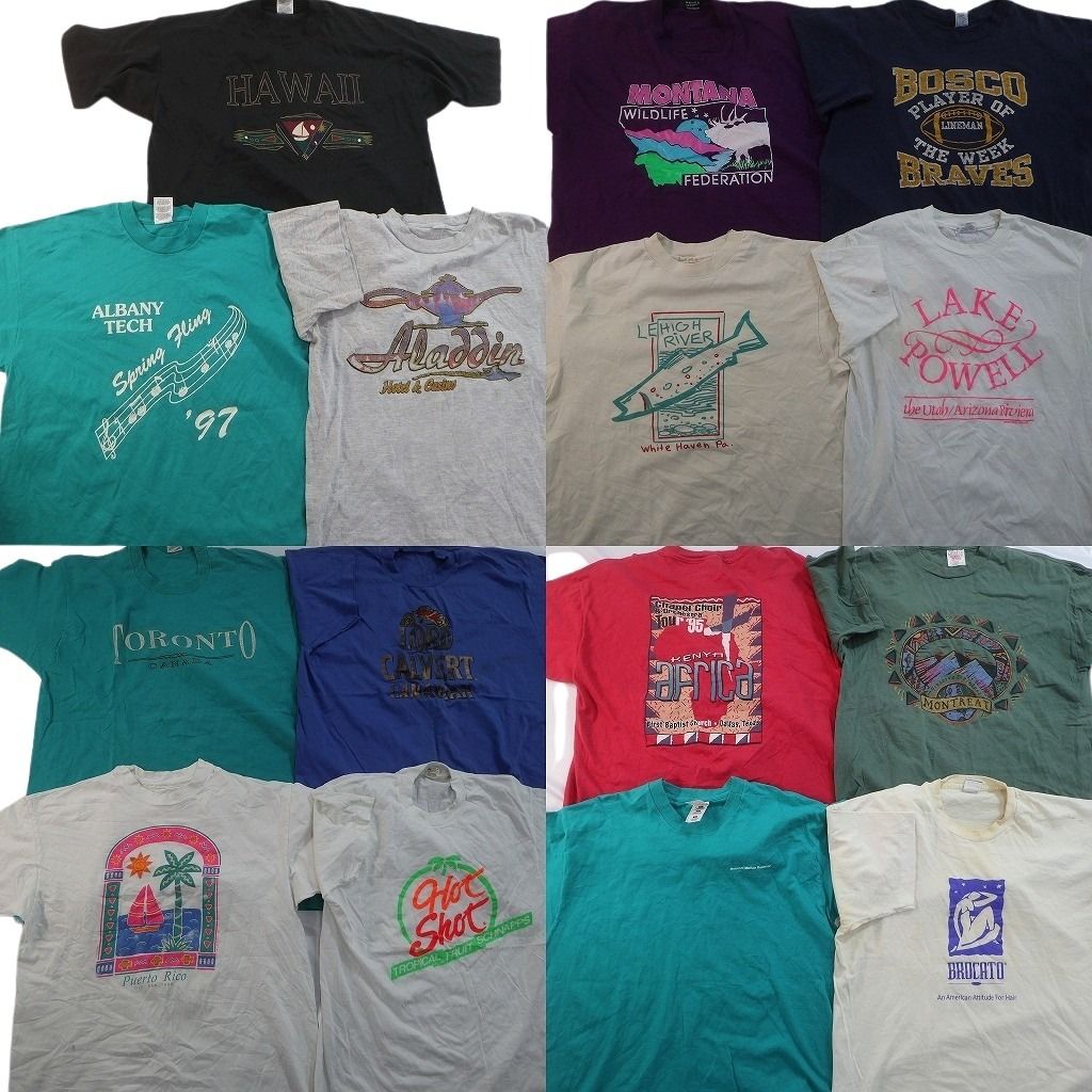 古着卸 まとめ売り ヴィンテージ シングルステッチ Tシャツ 15枚セット ( メンズ XL ) カレッジ風 英文字 ワンポイント 中古 古着 NE8393