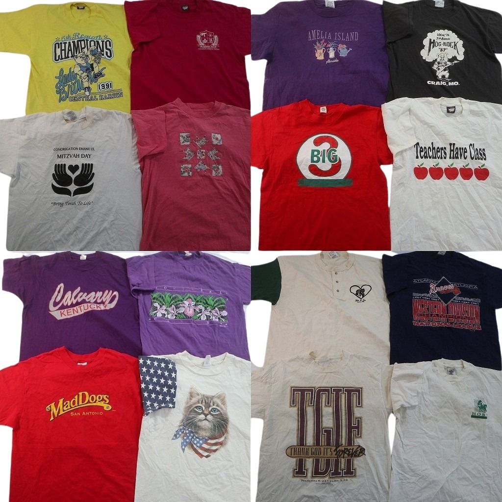 古着卸 まとめ売り ヴィンテージ シングルステッチ Tシャツ 16枚セット ( メンズ L ) ヘンリーネック アニマル 動物 ネコ 中古古着 NE8399